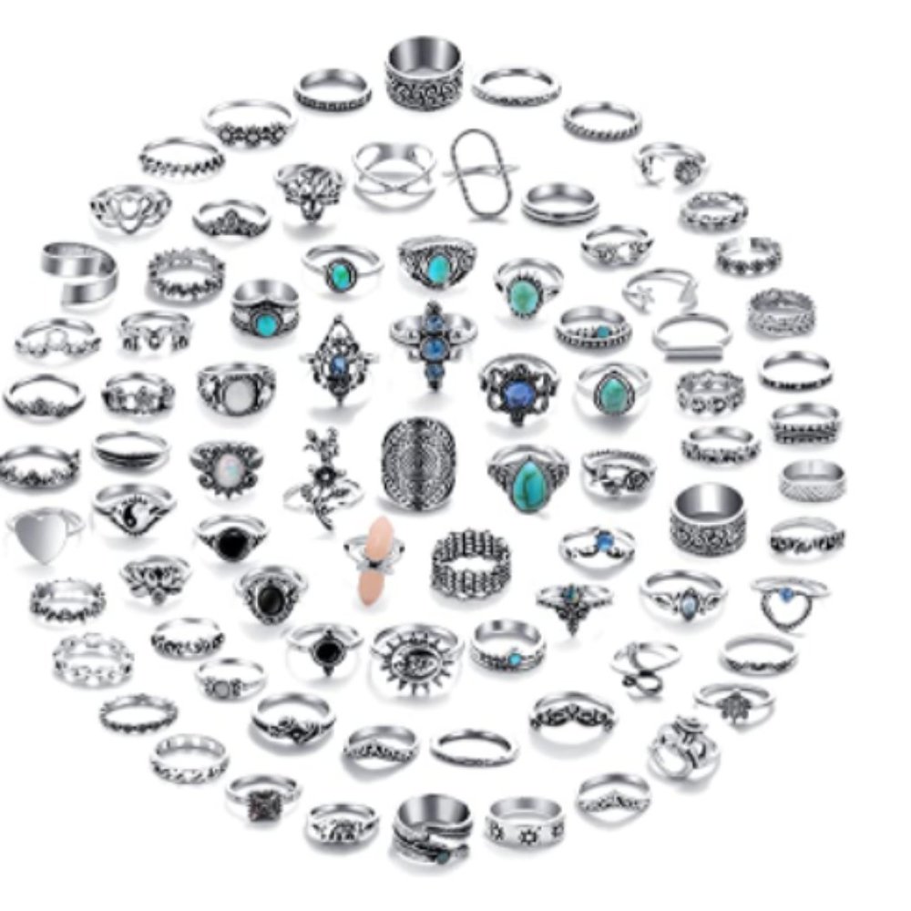 82 Pcs Vintage Silver Knuckle Rings Set for Women Midi Rings Pack